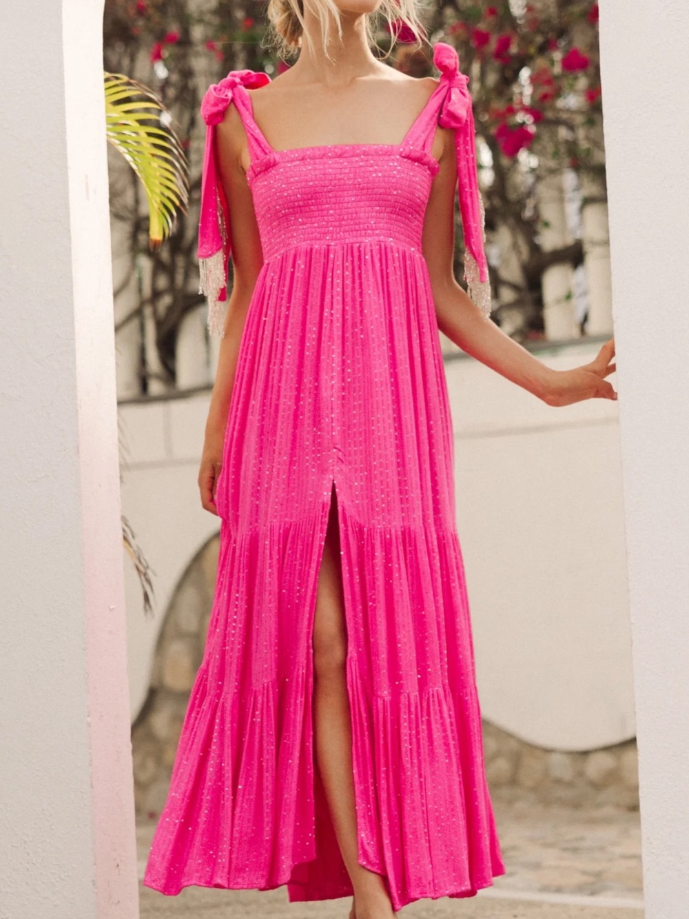 Sundress Jade Long Dress Sequin Smocked Midi Maxi Fringe